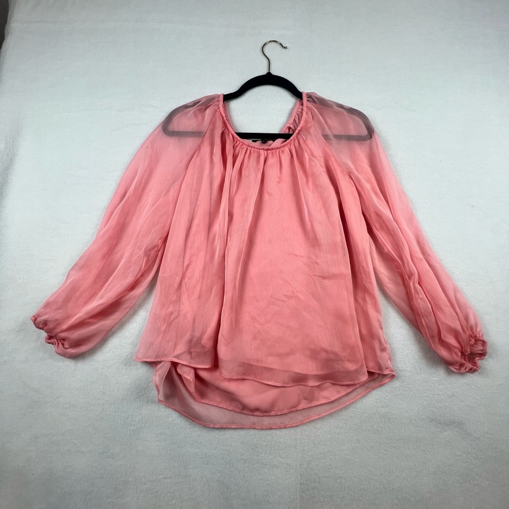 1.State Pink Layered Chiffon Sheer Sleeve Blouse Size S